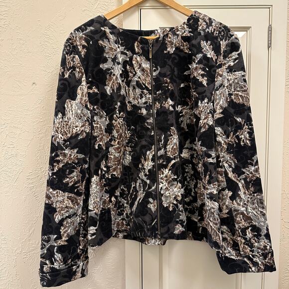 REQUIREMENTS | Corduroy Jacket Women's Size Large Damask Abstract Full Zip Coat - Picture 1 of 7